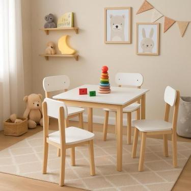 Imagem de Jogo Mesa Cadeira Colorê Infantil MDF Robusto Premium - Valuchi, Branc