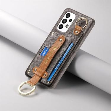 Imagem de MVVKKY Capa e carteira com alça de pulso para Galaxy A05 com capa porta-cartões (para Galaxy A05/cinza)