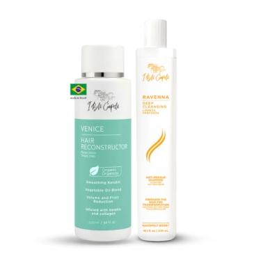 Imagem de I Belli Capelli Venice Tratamento Capilar Orgânico de Queratina Alisante, Queratina Alisadora 16,9 fl.oz + Shampoo de Limpeza Profunda 10 fl.oz - Queratina Orgânica Sem Formaldeído para Alisamento de Cabelo - Kit Completo