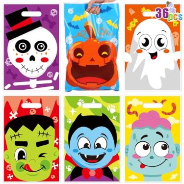 Imagem de LOAVER 36 unidades de sacos de doces ou travessuras de Halloween a granel, sacolas de plástico para doces e petiscos para festa de Halloween, presentes para troca de lembrancinhas de atividades