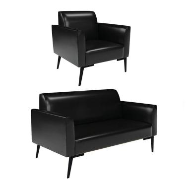 Imagem de Sofá Namoradeira Com Poltrona Pés Villach Marisa Corano D03 - D\'rossi Cor Preto