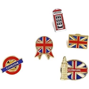 Imagem de 5 pinos de bandeira britânica, pinos de construção britânica, emblema de lembrança de viagem para cabine telefônica Big Ben, Zinco, Sem pedras preciosas
