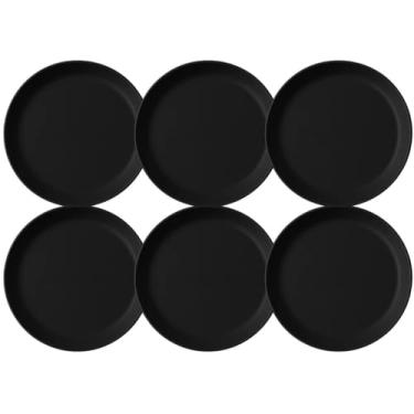 Imagem de Jogo 6 Pratos Rasos Redondos 25cm Pratos Plástico Preto Servir Lanches Petiscos Coza