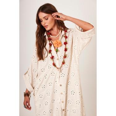 Imagem de Chemise Longa De Linho Com Bordados Bege Yacamim M2-Feminino