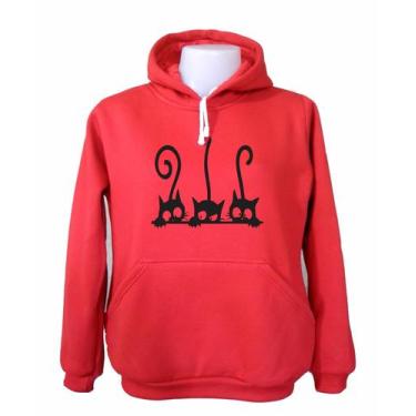 Imagem de Moletom Feminino Blusa De Frio Canguru Gat Animais Casaco, Vermelho, P