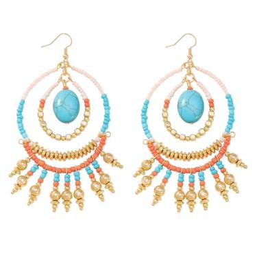 Imagem de BOCAR Brincos de argola multicoloridos feitos à mão com pingente de sementes para mulheres, brincos de borla, bijuterias, presentes (BER-1228), standard, Acrílico, Sem pedra preciosa