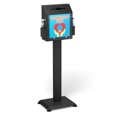 Imagem de Caixa de doação de metal para arrecadação de fundos - Caixa de sugestões com suporte, slot e trava - Caixas de oferta de bloqueio para igreja, urnas de votação de oração em pé para eventos de eleição