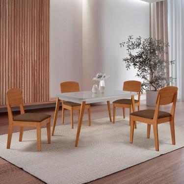 Imagem de Mesa De Jantar Copper 120cm Tampo Mdf Vidro 4 Cad Copper Veludo Marrom/nat/off/serig. Off