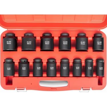 Imagem de TONYNOL Conjunto de soquetes de impacto profundo de 1/2 polegada, 6 pontos, tamanhos métricos (25-50 mm), 14 peças, aço Cr-Mo, soquetes de impacto resistentes para máquinas automotivas e industriais
