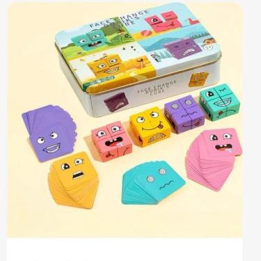 Imagem de Jogo De Expressão De Emoções Em Madeira Para Crianças Cubo De Mudança 