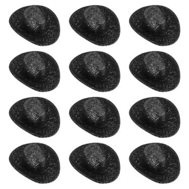 Imagem de PATIKIL Mini chapéus de caubói, 12 peças de chapéu de cowboy ocidental em miniatura para artesanato, decoração de festa, fantasia de boneca para animais de estimação, estilo glitter, preto