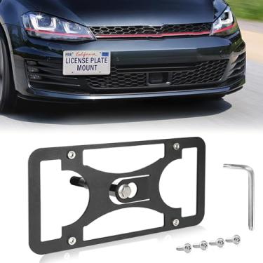 Imagem de Moldura frontal sem furadeira compatível com Volkswagen GTI/Golf R 2015-2017 Suporte de gancho de reboque para placa de carro antifurto Capas de etiqueta de carro à prova de ferrugem, acessórios de