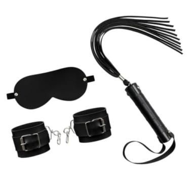 Imagem de Kit Fetiche Sado Com Algemas Chicote E Venda Acessórios Eróticos Kit BDSM com Venda, Algemas e Chicote L247