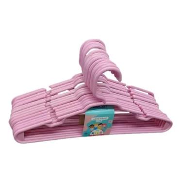 Imagem de Kit 30 Cabides Infantil Colorido Reforçado Plástico Reforçado com Alças – Organização Roupas de Criança e Bebê (Rosa)
