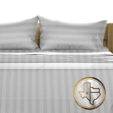 Imagem de TEXAS LINEN CO. Conjunto de lençóis Queen 100% algodão egípcio – Luxuoso Damasco 1500 fios de algodão egípcio Queen Size, bolso profundo de 43 cm, roupa de cama de cetim macia e refrescante - listra