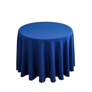 Imagem de Toalha de mesa redonda para decoração de casamento, poliéster, cor lisa, eventos de hotel, sala de reunião, jantar, festa de aniversário, feriados, azul, 320 cm, redonda