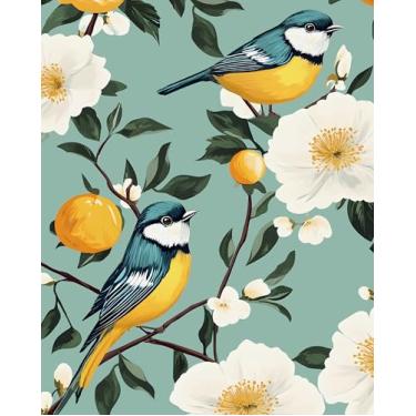 Imagem de Papel de parede Blue Bird Peel and Stick, limoeiro fresco, papel de parede autoadesivo de frutas florais vintage, impermeável, revestimento de parede de vinil para decoração de armário de quarto 44,5