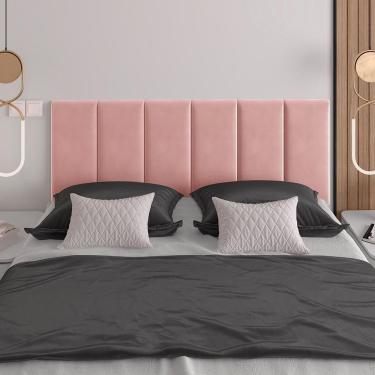 Imagem de Cabeceira Almofadada Grazy - 140cm Suspensa Suede Mdf Rosa - Movelove Rosa