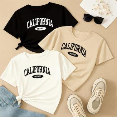 Imagem de Kit com 3 Camisetas Estampa California West Círculo Modinha Gringa Sof