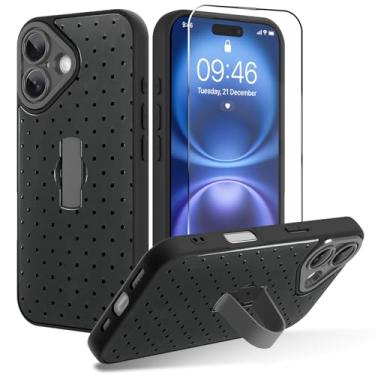 Imagem de OOK Capa para iPhone 16 com protetor de tela, linda capa de telefone de bolinhas com alça de dedo ajustável, proteção total para mulheres e meninas - preta