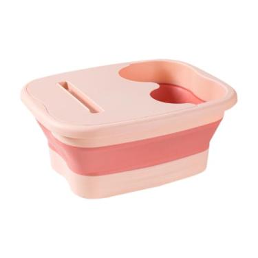 Imagem de Milageto Banheira dobrável para banho de pés, portátil, com tampa, dobrável, banheira de hidromassagem para pés, massageador para viagens, casa, acampamento,