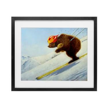 Imagem de Stupell Industries Impressão emoldurada preta The Heist Skiing Bear Under Glass por Lucia Heffernan, 43 x 53 cm