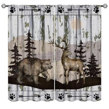 Imagem de JanJCurt Cortinas de veado de urso selvagem, cabana rústica, casa de fazenda, porta de celeiro de madeira, árvores de vida selvagem, cortinas de janela para casa, cozinha, quarto, sala de estar, 107 x