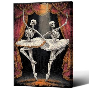 Imagem de Arte de parede de Halloween, impressão de pôster de esqueleto de dança de balé assustador, decoração de parede de esqueletos de terror para casa, sala de estar, quarto, 30 x 45 cm sem moldura