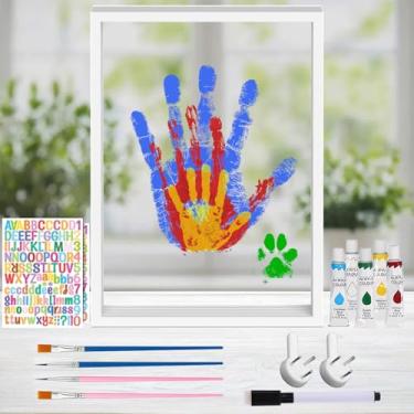 Imagem de Frstem Kit de impressão de mão de família, kit de mão e pegada do bebê, 22,6 x 4,1 x 31 cm, lembrança de bebê faça você mesmo com 5 tubos de tinta pequenos não tóxicos de 12 g, presentes para a