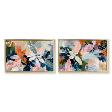 Imagem de Stupell Industries Conjunto de tela flutuante com moldura dourada tropical Oasis Flowers 2 peças por Elara Yasna, 53 x 78 cm