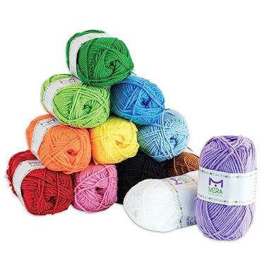 Imagem de Mira Handcrafts Bonbons de fio grande de 50 g – Total de 1200 m de fio de tricô e crochê – Kit inicial incluindo 12 fios multicoloridos e 7 ebooks com padrões de lã