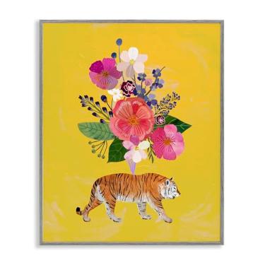 Imagem de Stupell Industries Conjunto rosa tigre em amarelo cinza emoldurado giclée design de arte por Mia Charro, 20 x 16