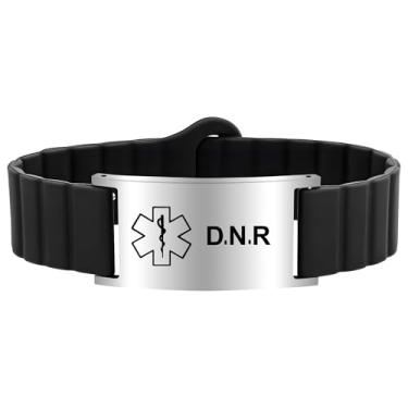 Imagem de Pulseira de alerta médico para mulheres e homens, pulseira de identificação de alerta médico ajustável à prova d'água para marcapasso de epilepsia D.N.R diabético, Adjustable Size, Silicone e aço