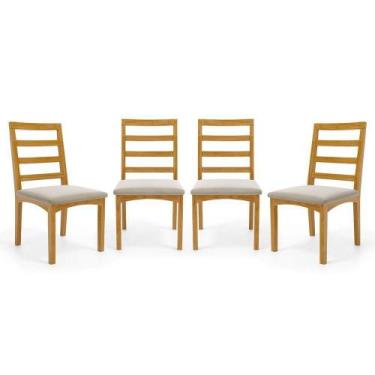 Imagem de Kit Com 4 Cadeiras Cecília Madeira Maciça Assentos Estofados Para Mesa