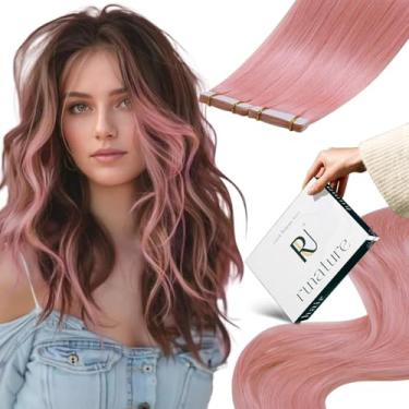 Imagem de RUNATURE Extensões de cabelo humano rosa fita adesiva em extensões de 55 cm fita em extensões de cabelo humano extensão de cabelo rosa pontas completas, peruca colorida de longa duração para festa 10