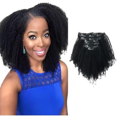 Imagem de Sassina Extensões de cabelo humano Afro Coily Clip in Extensions 45,7 cm com clipe 4C 7 peças com 17 clipes, 120 gramas, grampo de cabelo humano virgem 4B 4C #1 Jet Black