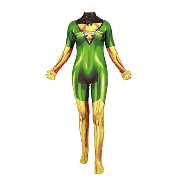 Imagem de Fantasia de cosplay de super-herói para mulheres Halloween conjunto completo de bodies Zentai 3D estilo macacão, Phoenix Green, Adult-XXL