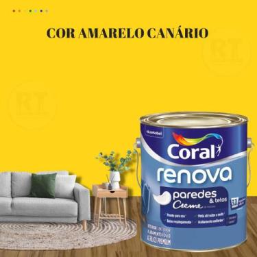 Imagem de Tinta Para Parede Acrílica Coral Renova Cor Amarelo 3,2l Lavável Premi