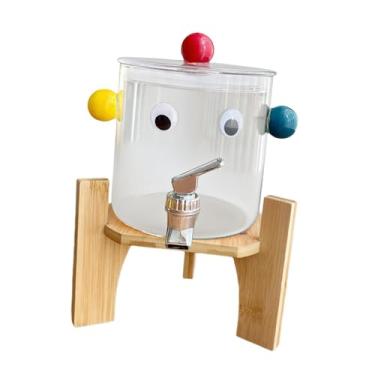 Imagem de Fenteer Dispensador de bebidas de vidro, chaleira fria com, chaleira de água, dispensador de sucos e bebidas geladas para sala de jantar, com Suporte de Madeira