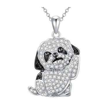 Imagem de OSCCI Colar com pingente de cachorro Shih Tzu de cristal fofo com desenho animado, joia para amantes de animais de estimação, Metal, Sem Pedra Preciosa