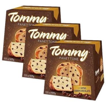 Imagem de kit 3 Panettone Tommy Gotas de Chocolate Presente Natal 400g