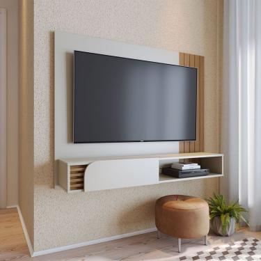 Imagem de Painel Home Suspenso com Detalhe Ripado Para TV Até 60' Jurere Off White Matte Freijo Colibri