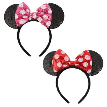 Imagem de Bandanas Mouse Ears ETLUK com lantejoulas e laço brilhante, 2 peças ro