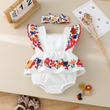 Imagem de Macacão Floral De Verão Para Meninas Bebê Com Faixa De Cabelo Rother 0