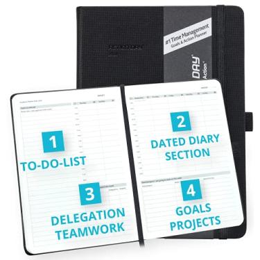 Imagem de Action Day Agenda semanal 2026 – Sistema de planejamento eficaz e aumento da produtividade, lista de tarefas, objetivos, projetos, diário datado – 20 x 28 cm, preto