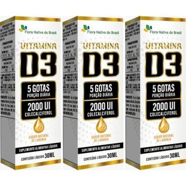 Imagem de KIT 3X Vitamina D3 em gotas 2000UI 30ml - Flora Nativa - Flora Nativa 