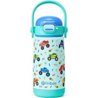 Imagem de Fimibuke Garrafa de água isolada infantil com tampa e alça de canudo - 400 ml livre de BPA 18/8 copo de metal de aço inoxidável à prova de vazamento de parede dupla copo infantil garrafa de água