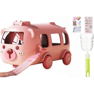 Imagem de viva story Garrafa de viagem em forma de ônibus de urso com canudo copo para beber gelo leite café desenho animado escavadeira copo de plástico para piquenique festa presente de aniversário (urso