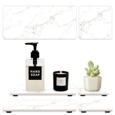 Imagem de 4 peças de bandeja de pedra absorvente de água para pia bandeja de sabonete, balcão de cozinha, bandejas de secagem de pedra para pia de banheiro, tapete de secagem rápida, bandeja de mármore de