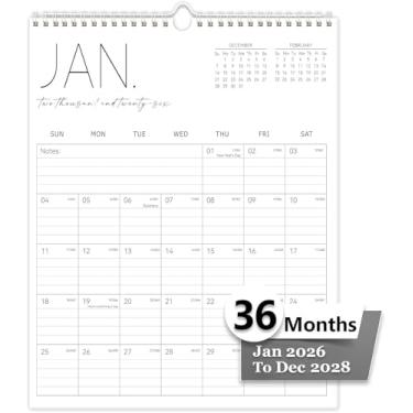 Imagem de Guasslee Calendário de parede 2026, vertical 2026-2028, calendário de parede de janeiro de 2026 a dezembro de 2028, calendário de papel de 36 meses, encadernado em espiral, planejador mensal, parede